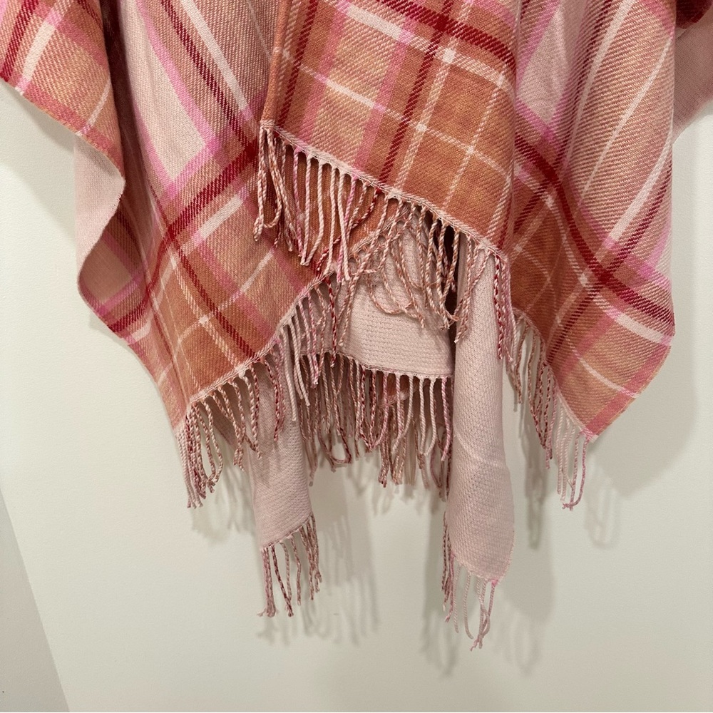 J Crew Pink Plaid Reversible Blanket Poncho Wrap Size M/L NWT - Picture 6 of 9